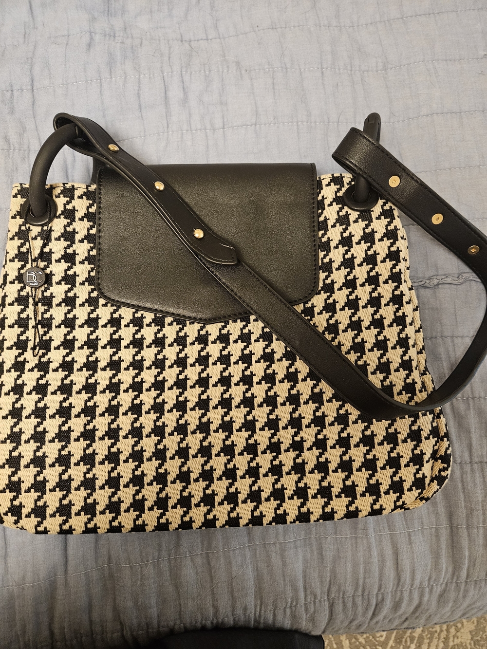 Black & White Houndstooth Shoulder Bag - Classic Chic